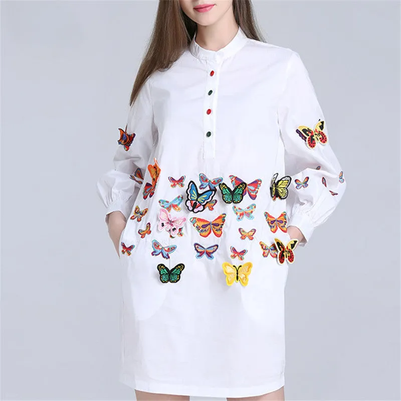 3D Bow Appliques Summer Dress New Fashion  A-Line Knee-Length Vestidos Lantern Sleeve O-neck Women Dresses Plus Size 72596 GS