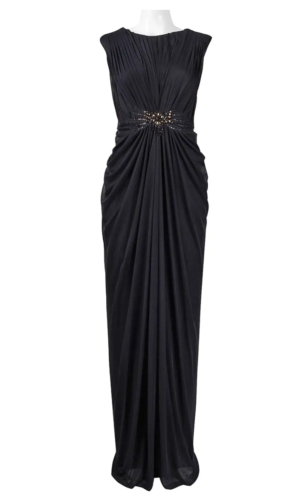 Adrianna Papell - 08G905560 Ruched Bateau Embellished Long Dress - 1 Pc INK in Size 12 Available