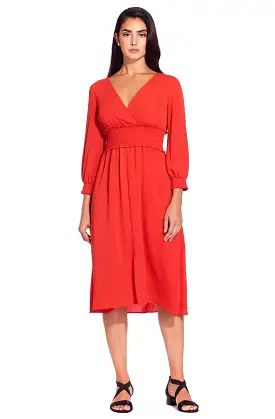 Adrianna Papell - AP1D103500 Long Sleeve V-neck Ruched A-line Dress