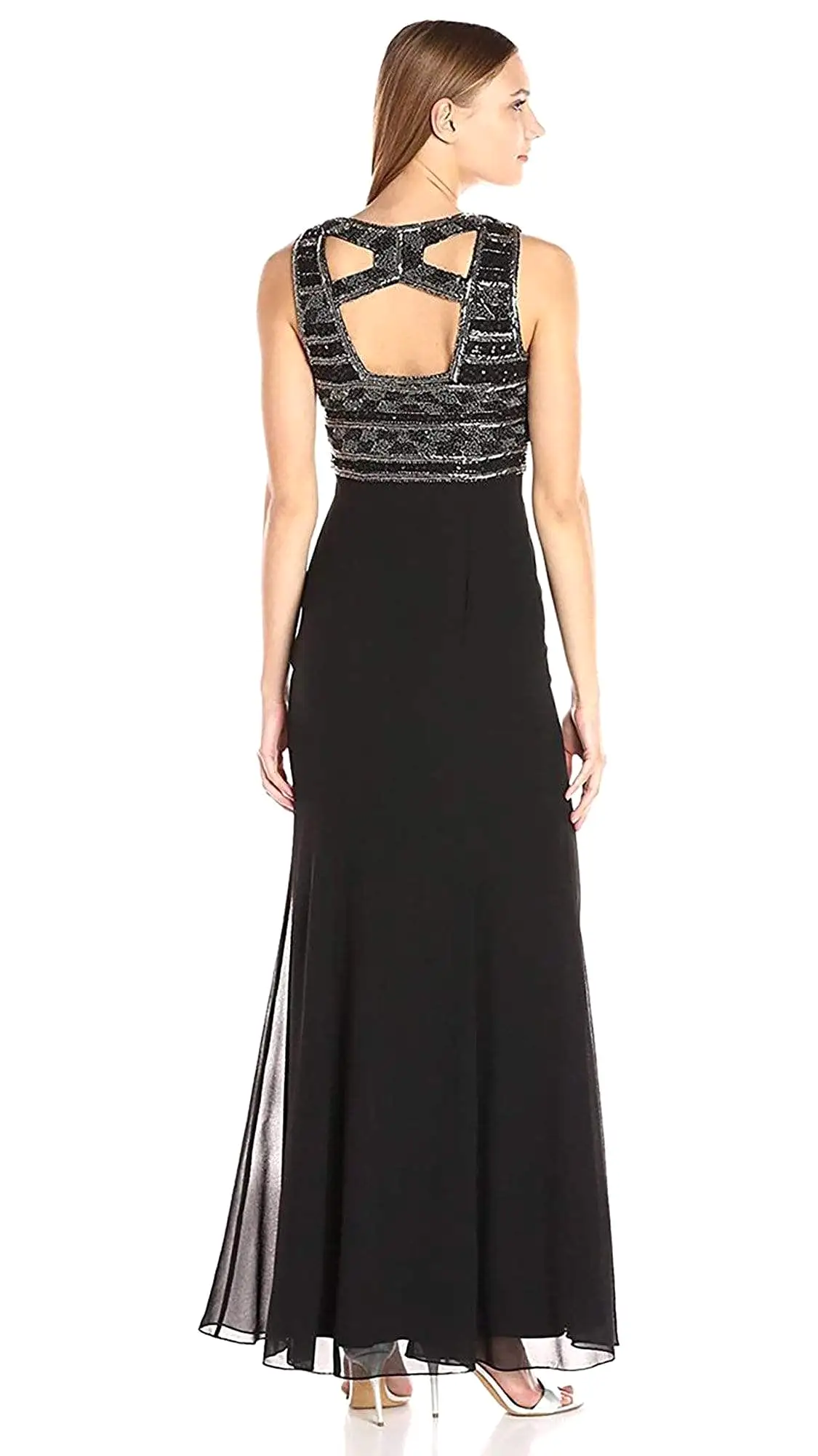 Adrianna Papell - AP1E201342 Ornate Plunging Sheath Dress in Black - 1 Pc Black in Size 16 Available