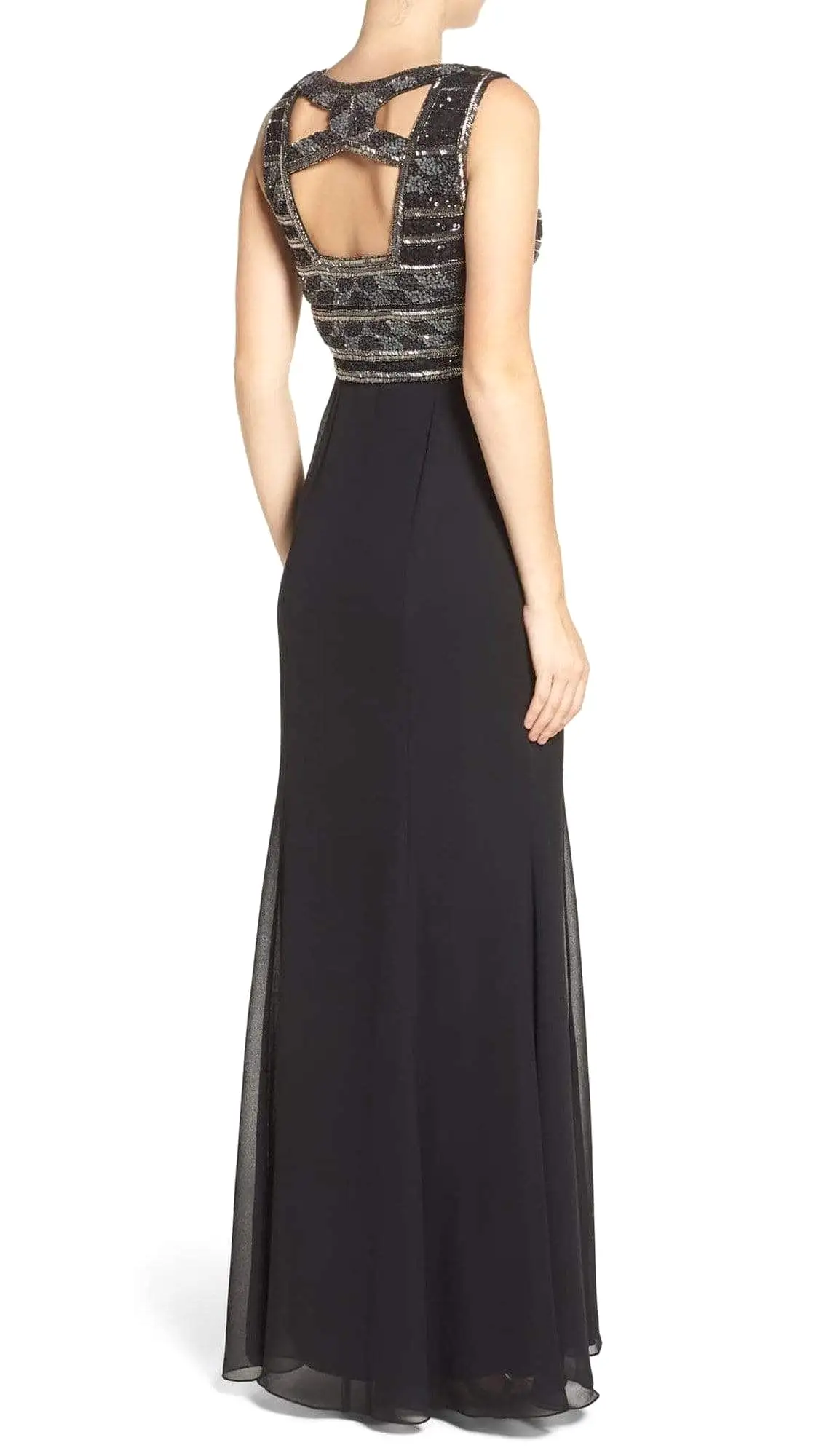 Adrianna Papell - AP1E201342 Ornate Plunging Sheath Dress in Black - 1 Pc Black in Size 16 Available