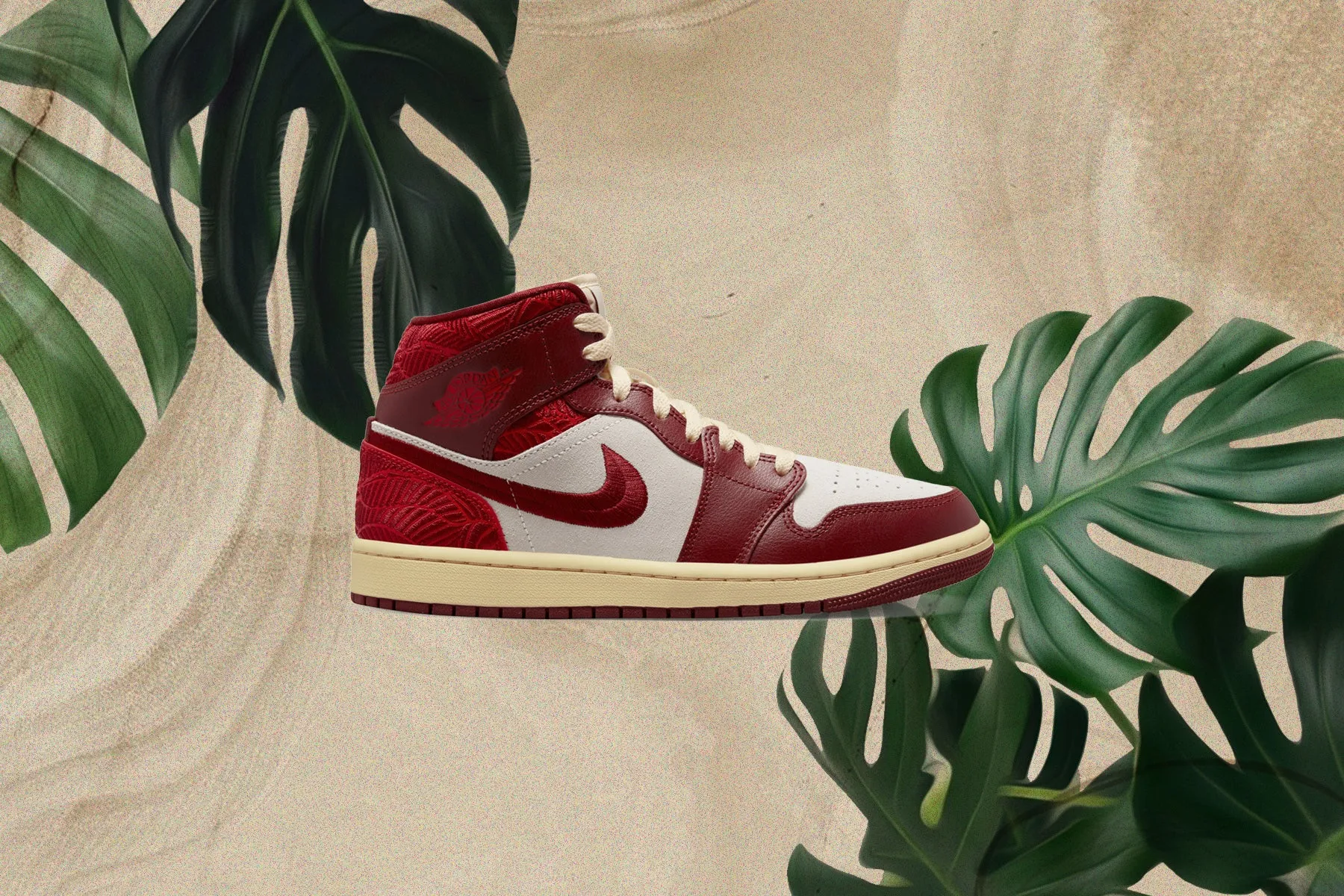 Air Jordan 1 Mid SE Women's Tiki Leaf - Team Red/University Red/Muslin