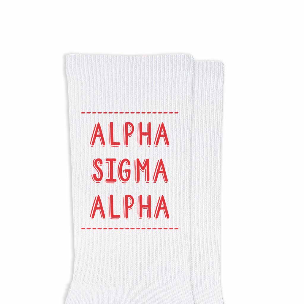 Alpha Sigma Alpha Crew Socks with Alpha Sigma Alpha Name in Sorority Colors