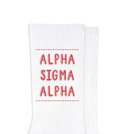 Alpha Sigma Alpha Crew Socks with Alpha Sigma Alpha Name in Sorority Colors