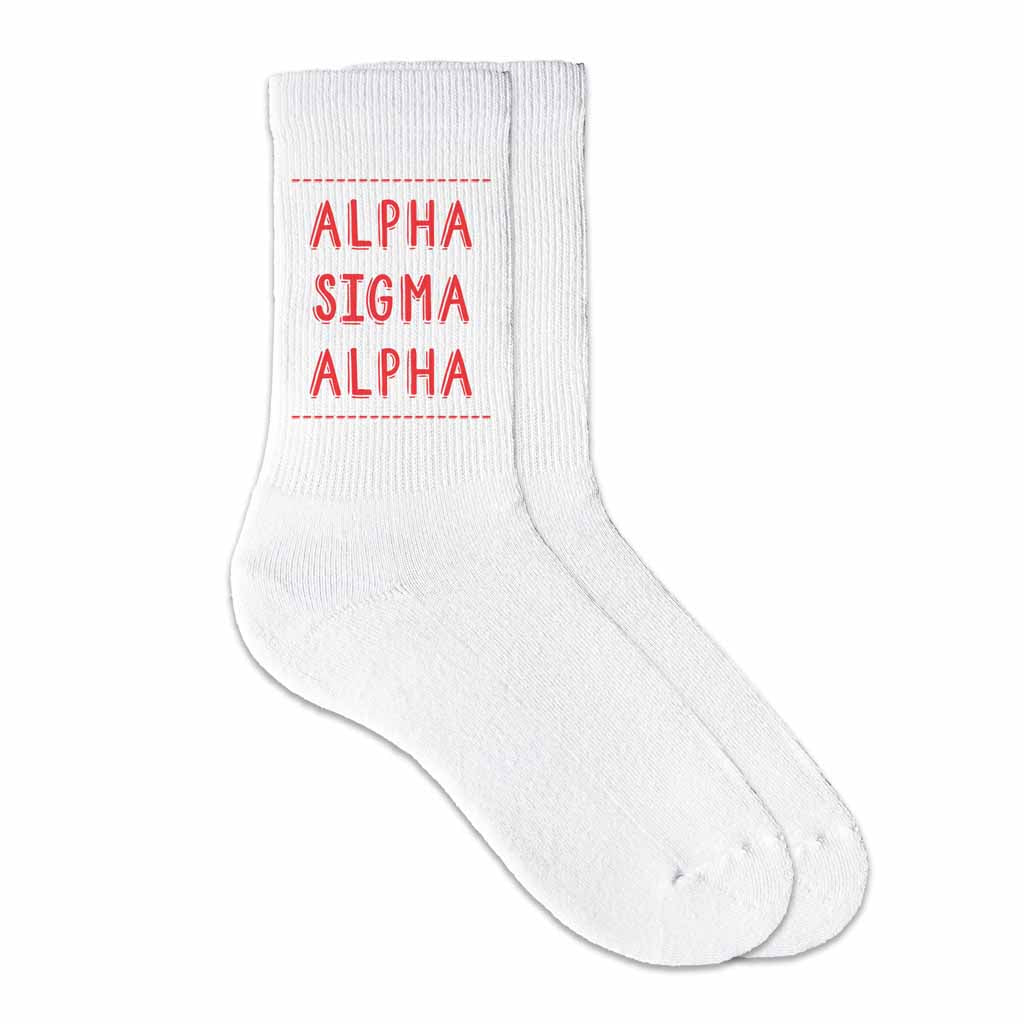 Alpha Sigma Alpha Crew Socks with Alpha Sigma Alpha Name in Sorority Colors