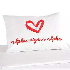 Alpha Sigma Alpha Sorority Name with Heart Design on Printed Pillowcase