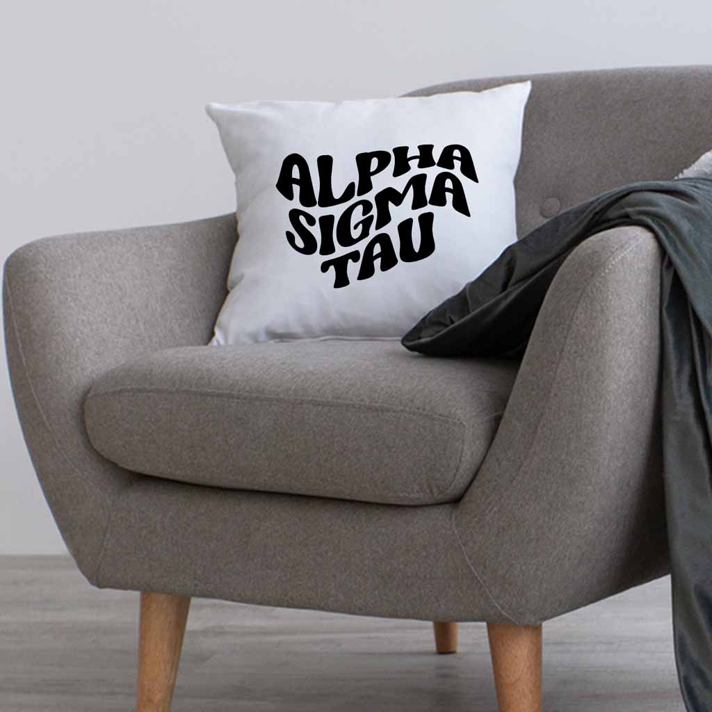 Alpha Sigma Tau Greek Mod Design on a Sorority Throw Pillow Cover for Dorm Room or Apartment Decor