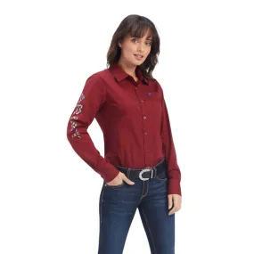 Ariat Women's Team Kirby Rouge Red Long Sleeve Button Down Stretch Shirt 10041434