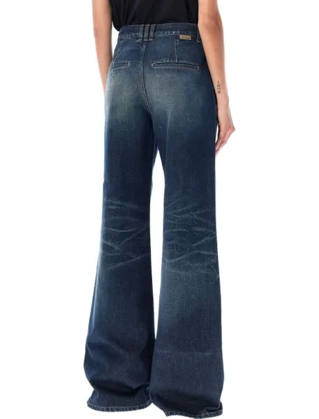 BALMAIN High-Rise Wide Leg Dark Wash Jeans