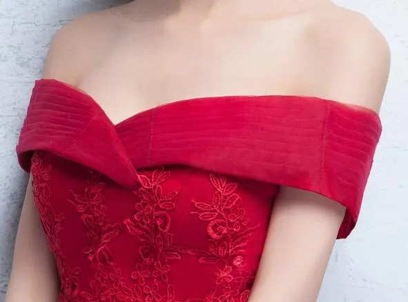 Beautiful Red Off the Shoulder Long Party Dress with Lace, A-line Prom Dress