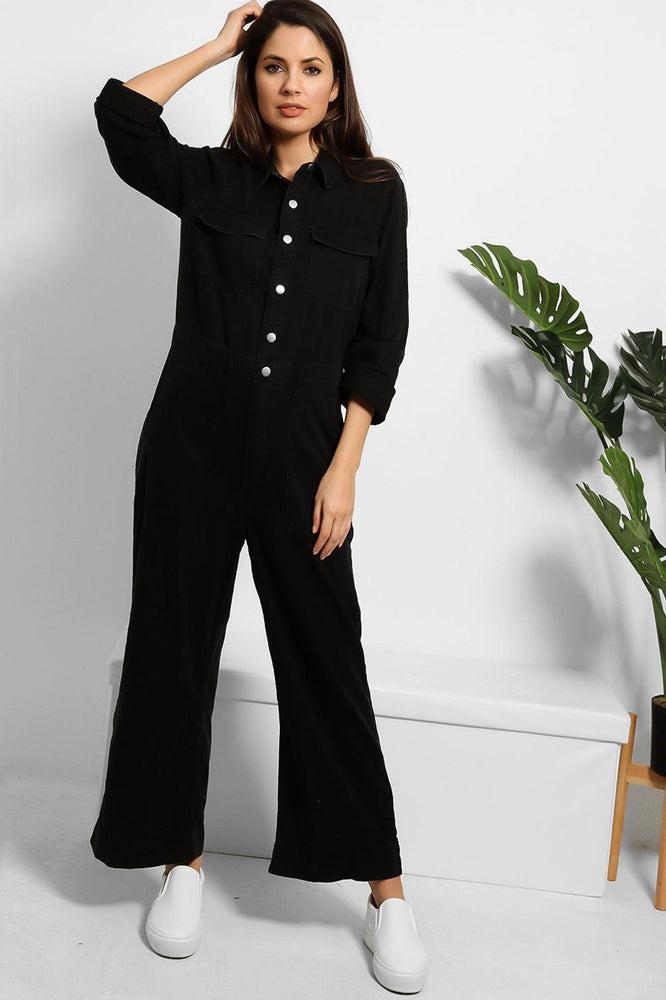 Black Denim Wide Leg Jumpsuit