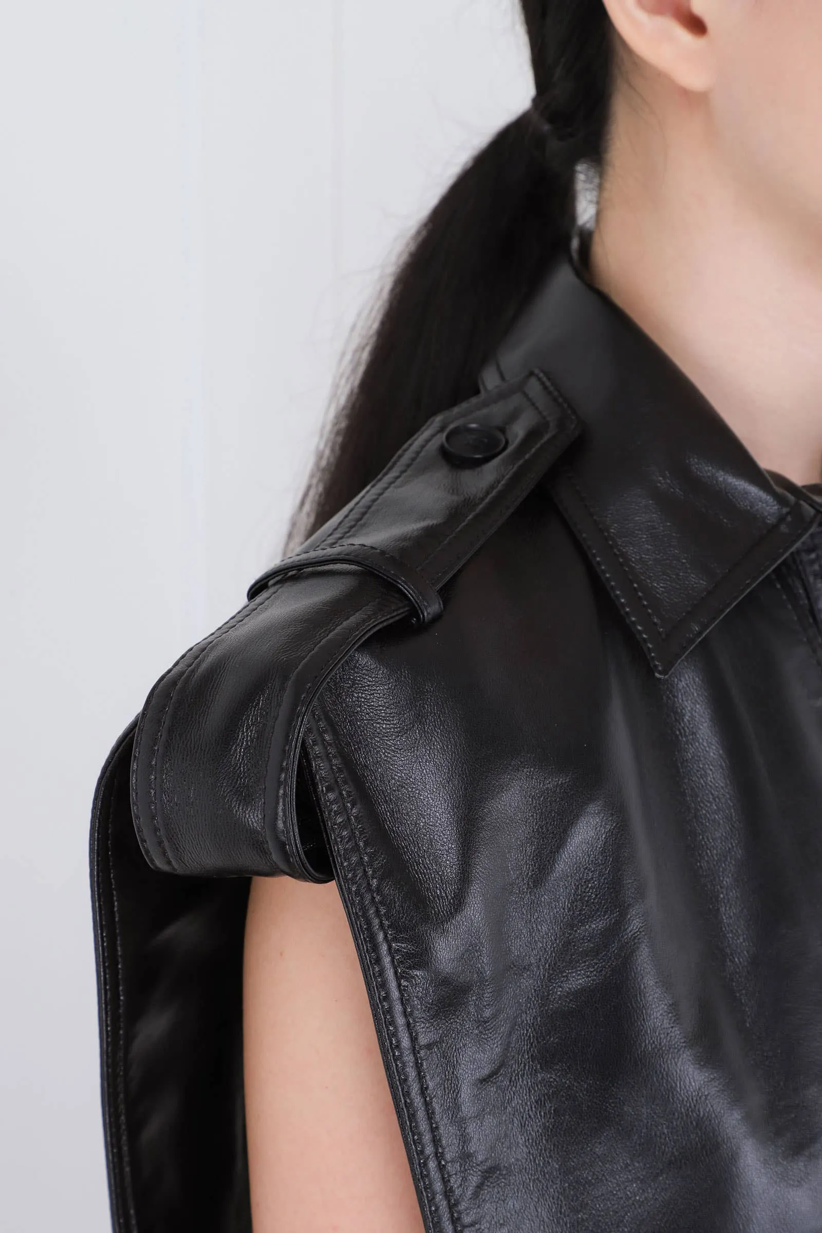 Black Eco Leather Two-piece Vest Coat