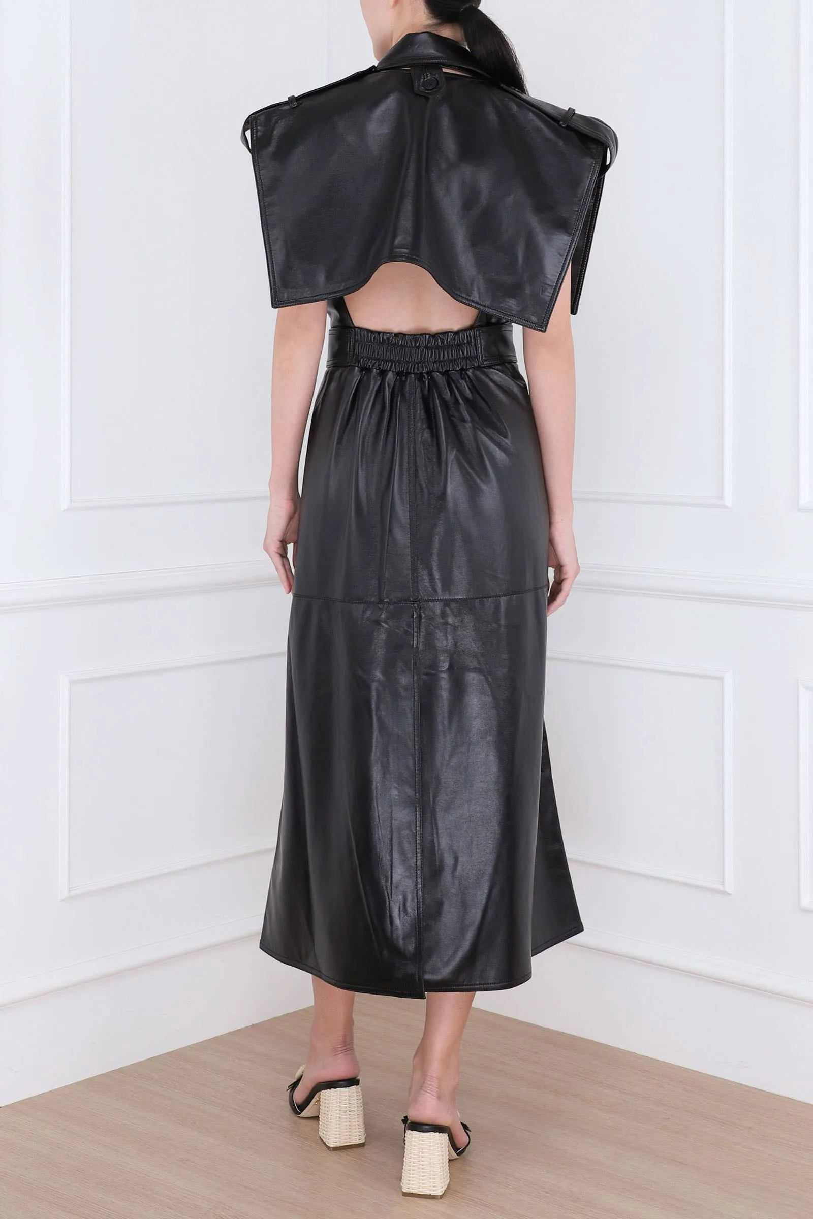 Black Eco Leather Two-piece Vest Coat