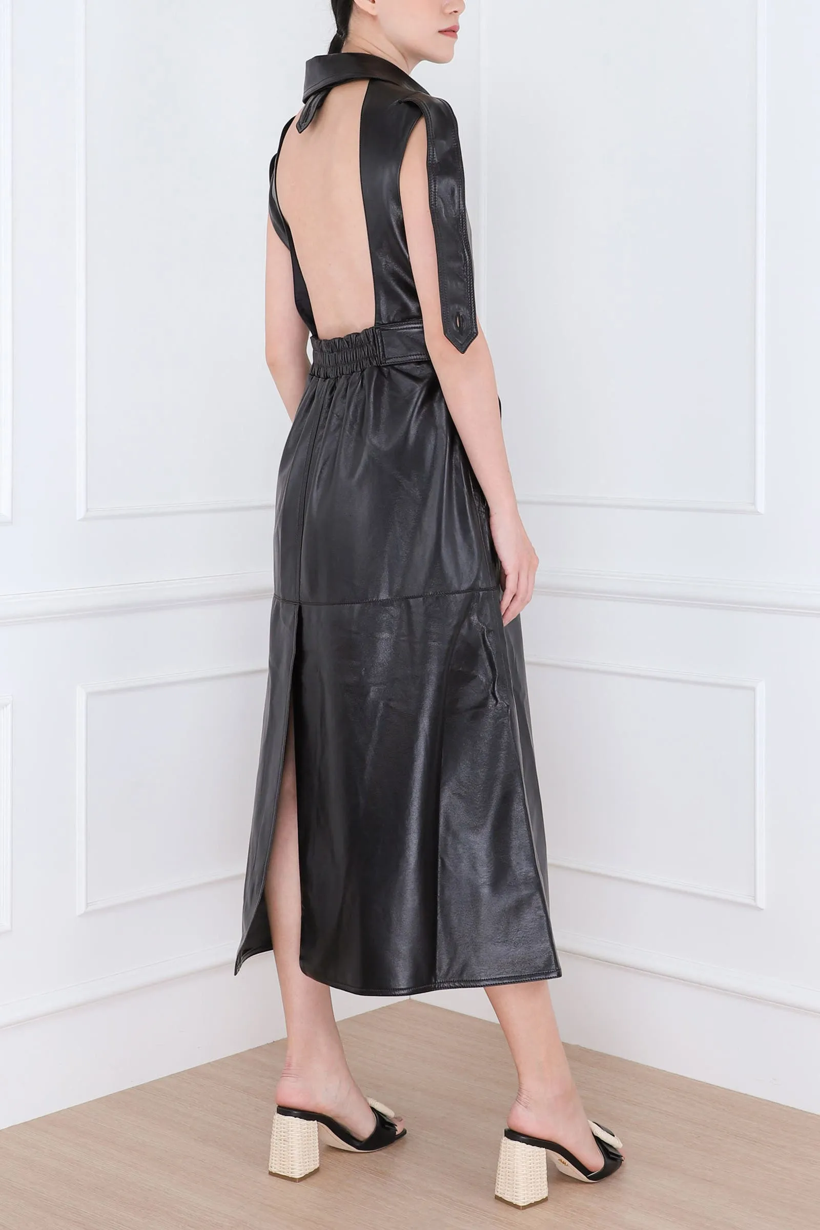 Black Eco Leather Two-piece Vest Coat