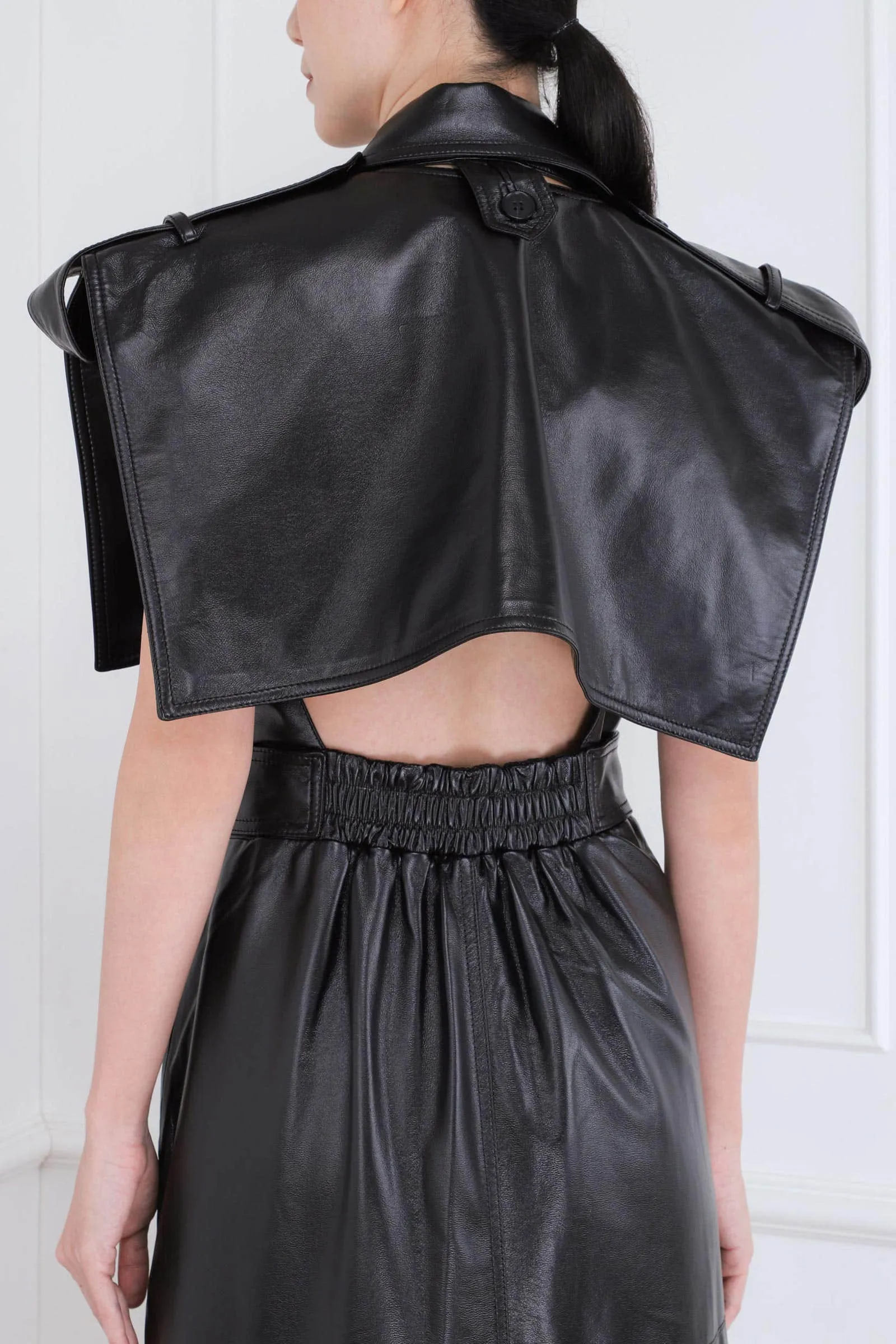 Black Eco Leather Two-piece Vest Coat