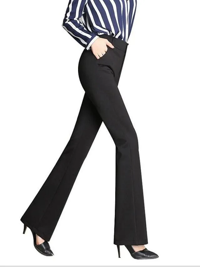 Black Mid Waist Bootcut Work Pants for Women - Available in S and M Sizes