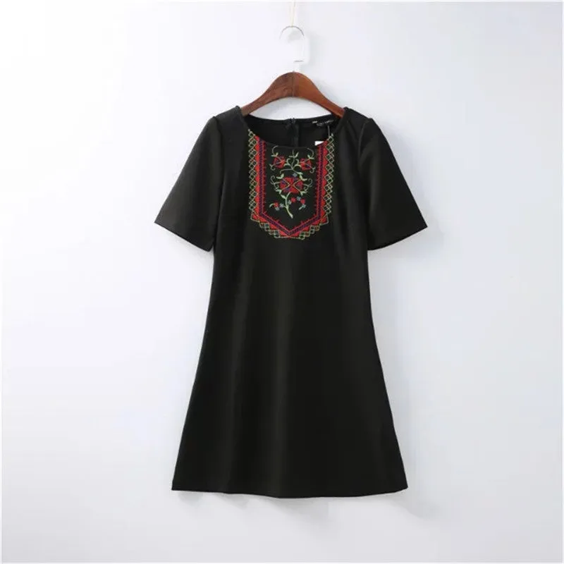 Brand New Embroidery Vestidos Plus Size Sexy A-line Knee-Length Dress Brief Short Sleeve O-neck Women Dresses 72095 SM6