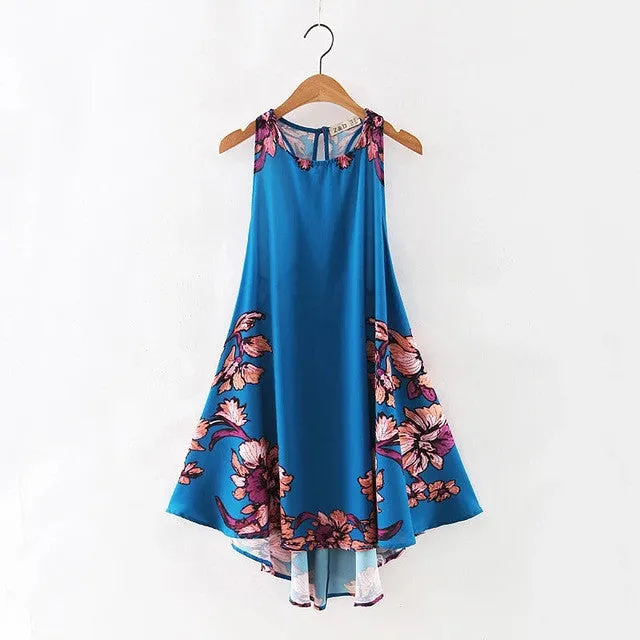 Brand New Vestidos Plus Size Sexy A-line Knee-Length Dress Brief Sleeveless O-neck Women Floral Print Dresses 72093 GS