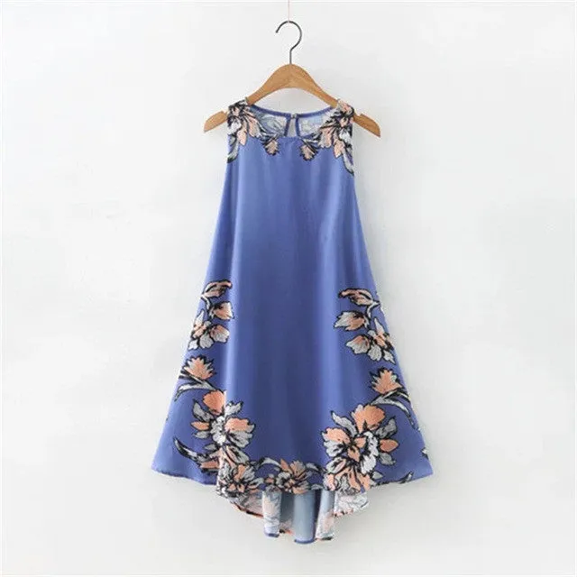 Brand New Vestidos Plus Size Sexy A-line Knee-Length Dress Brief Sleeveless O-neck Women Floral Print Dresses 72093 GS