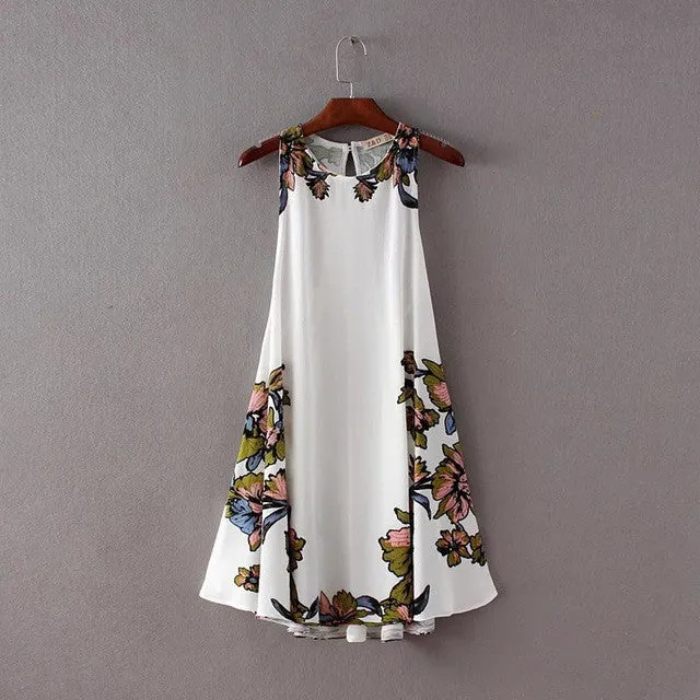 Brand New Vestidos Plus Size Sexy A-line Knee-Length Dress Brief Sleeveless O-neck Women Floral Print Dresses 72093 SM6