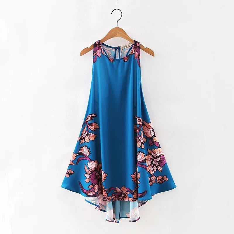 Brand New Vestidos Plus Size Sexy A-line Knee-Length Dress Brief Sleeveless O-neck Women Floral Print Dresses 72093 SM6