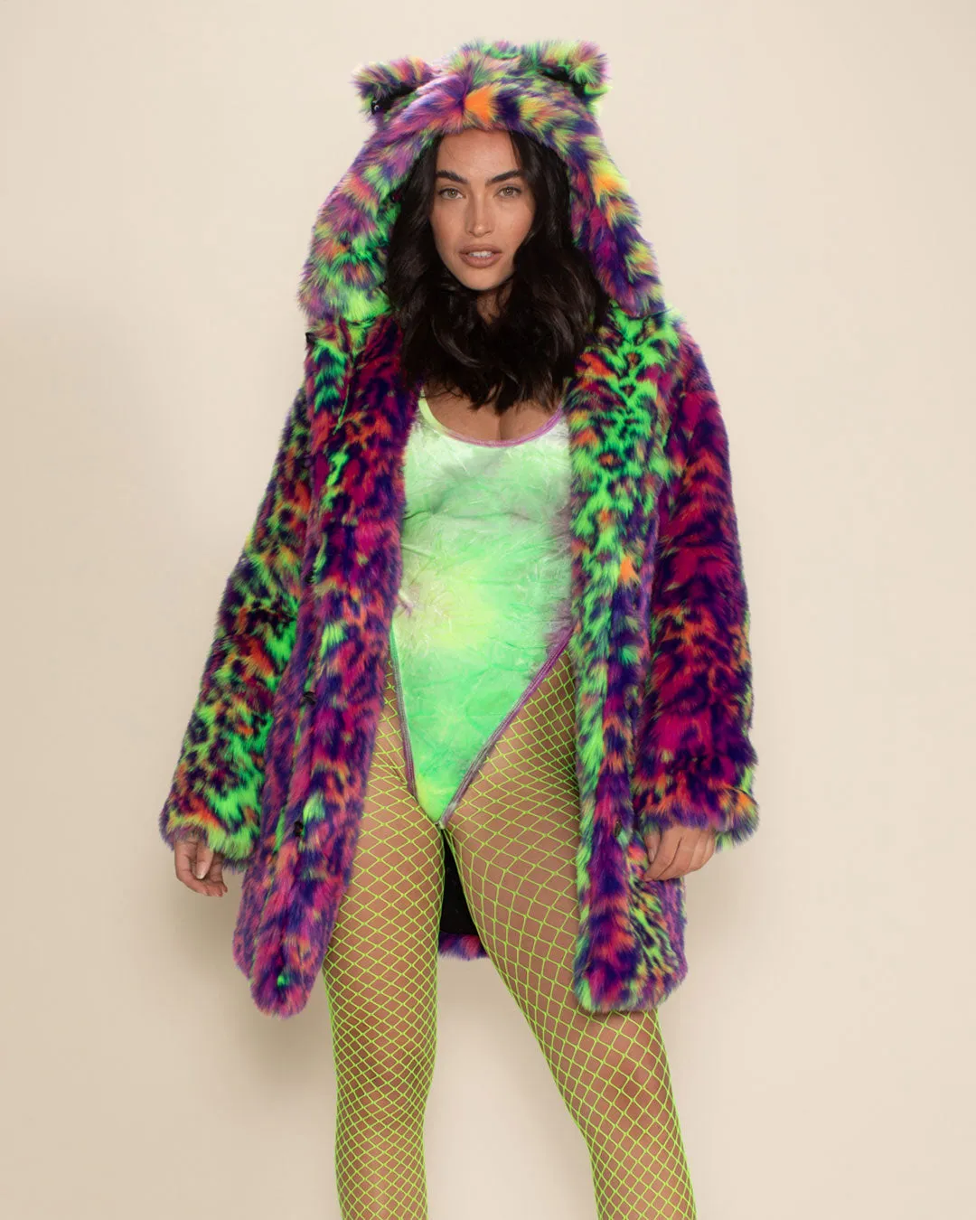 Classic Women's Faux Fur Coat | Neon Disco Kitty