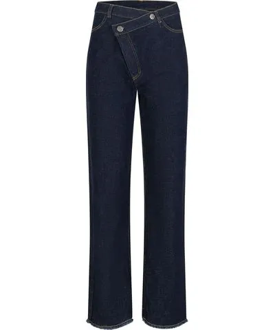 Clothes by Locker Room Blue Asymmetric Closure Wide-Leg Jeans