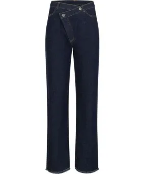 Clothes by Locker Room Blue Asymmetric Closure Wide-Leg Jeans