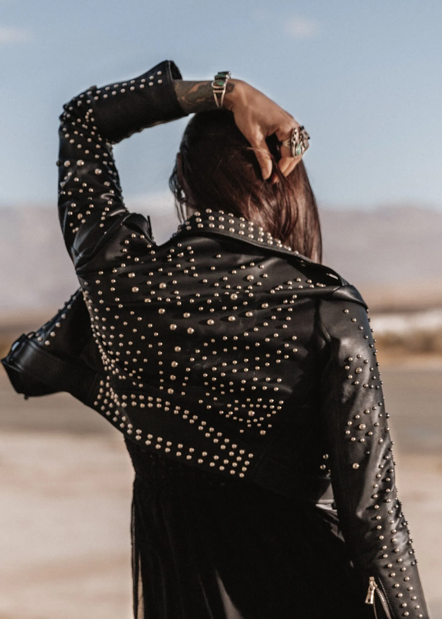 Cropped Faux Leather Moto Jacket with Studs