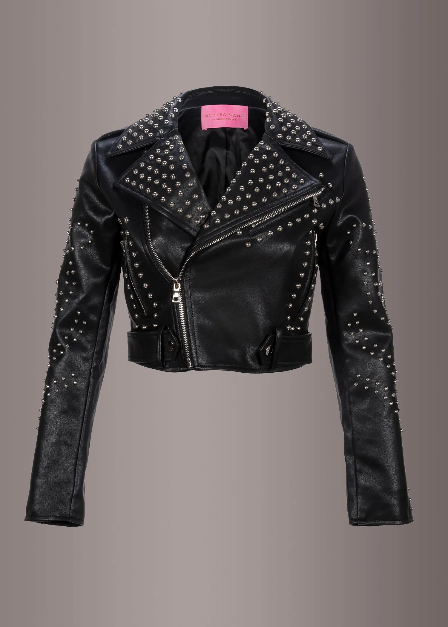 Cropped Faux Leather Moto Jacket with Studs