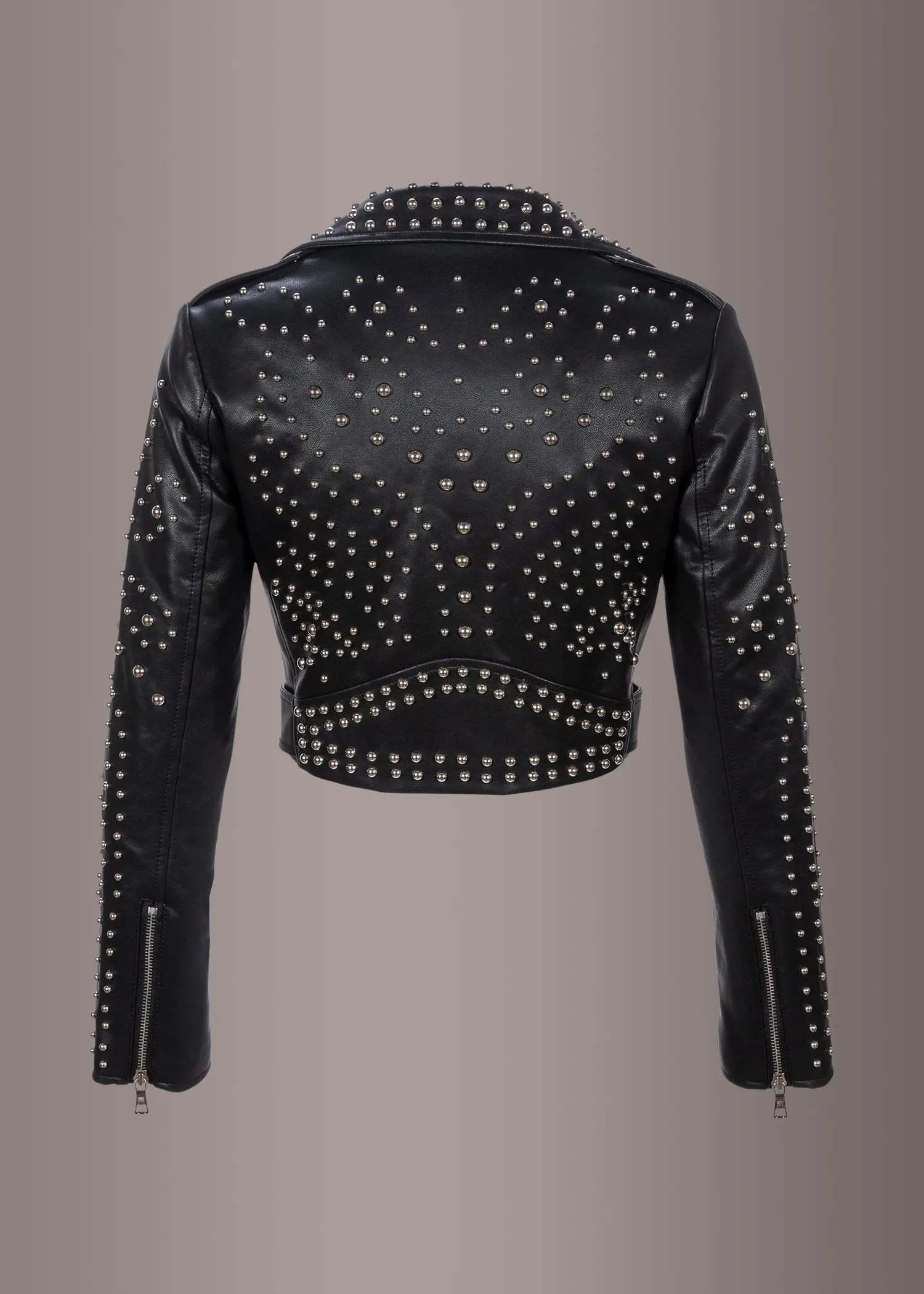 Cropped Faux Leather Moto Jacket with Studs