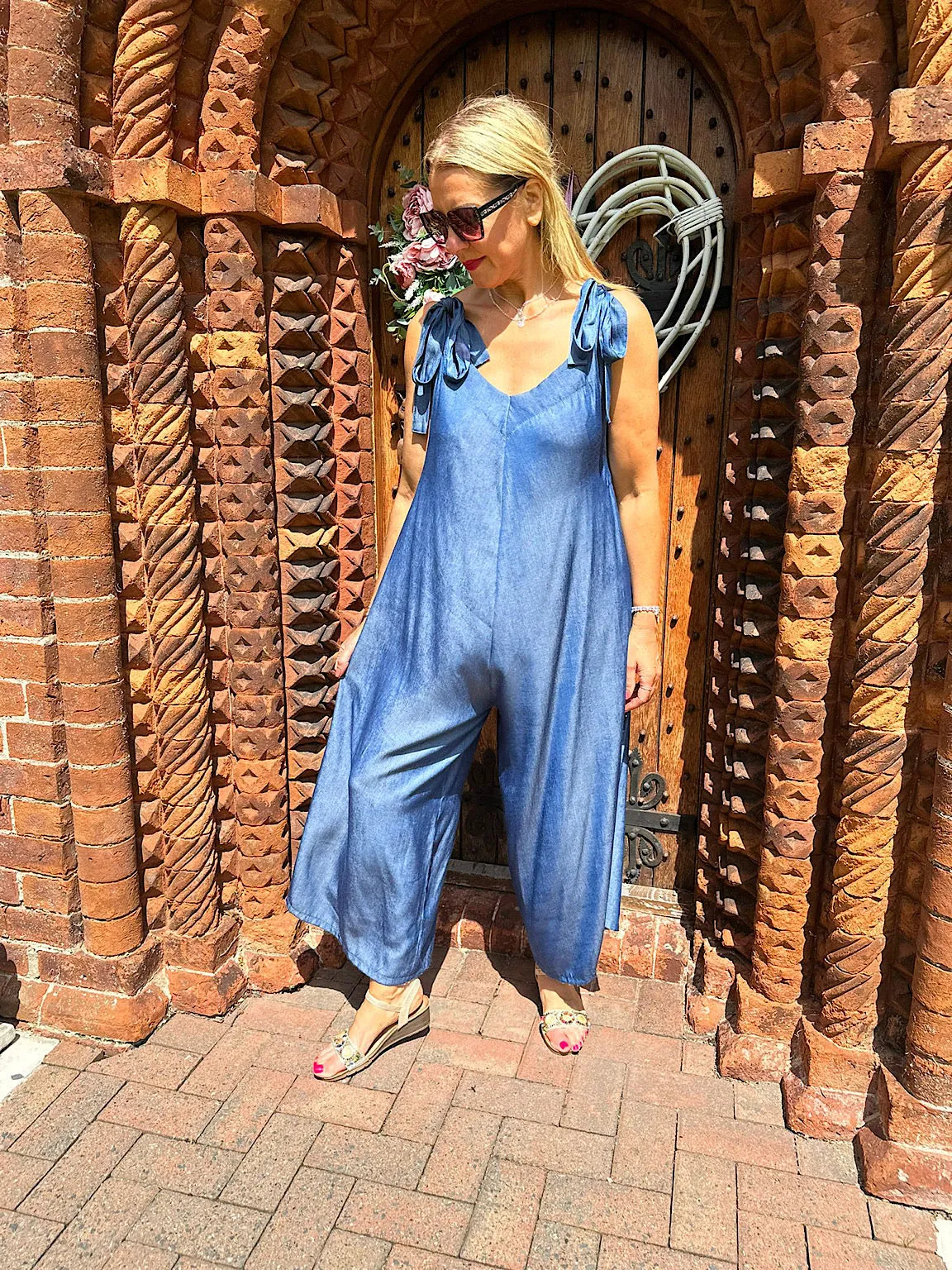 Dark Denim Shimmer Sleeveless Jumpsuit Sara