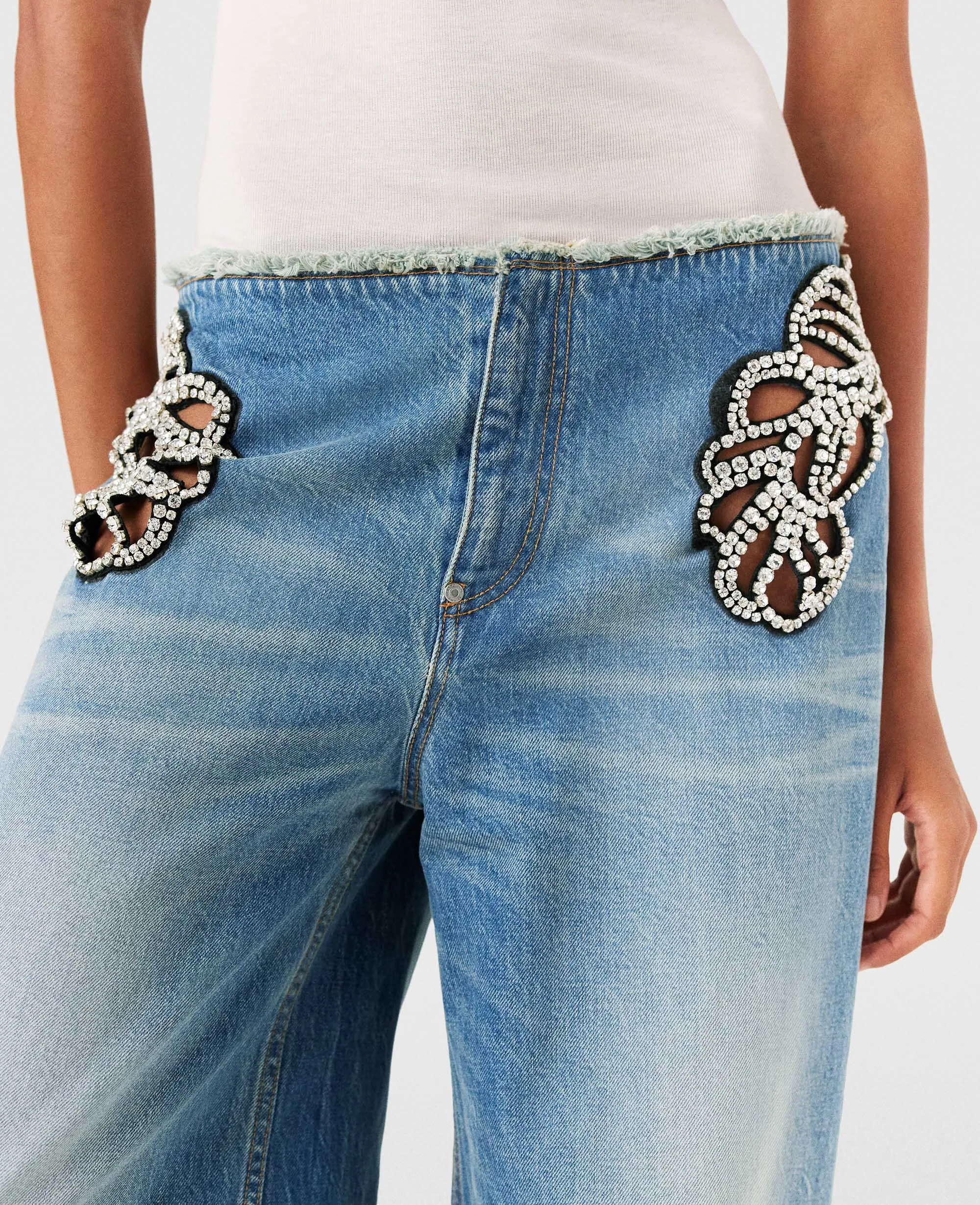 Diamanté Swirl Mid-Rise Wide Leg Jeans