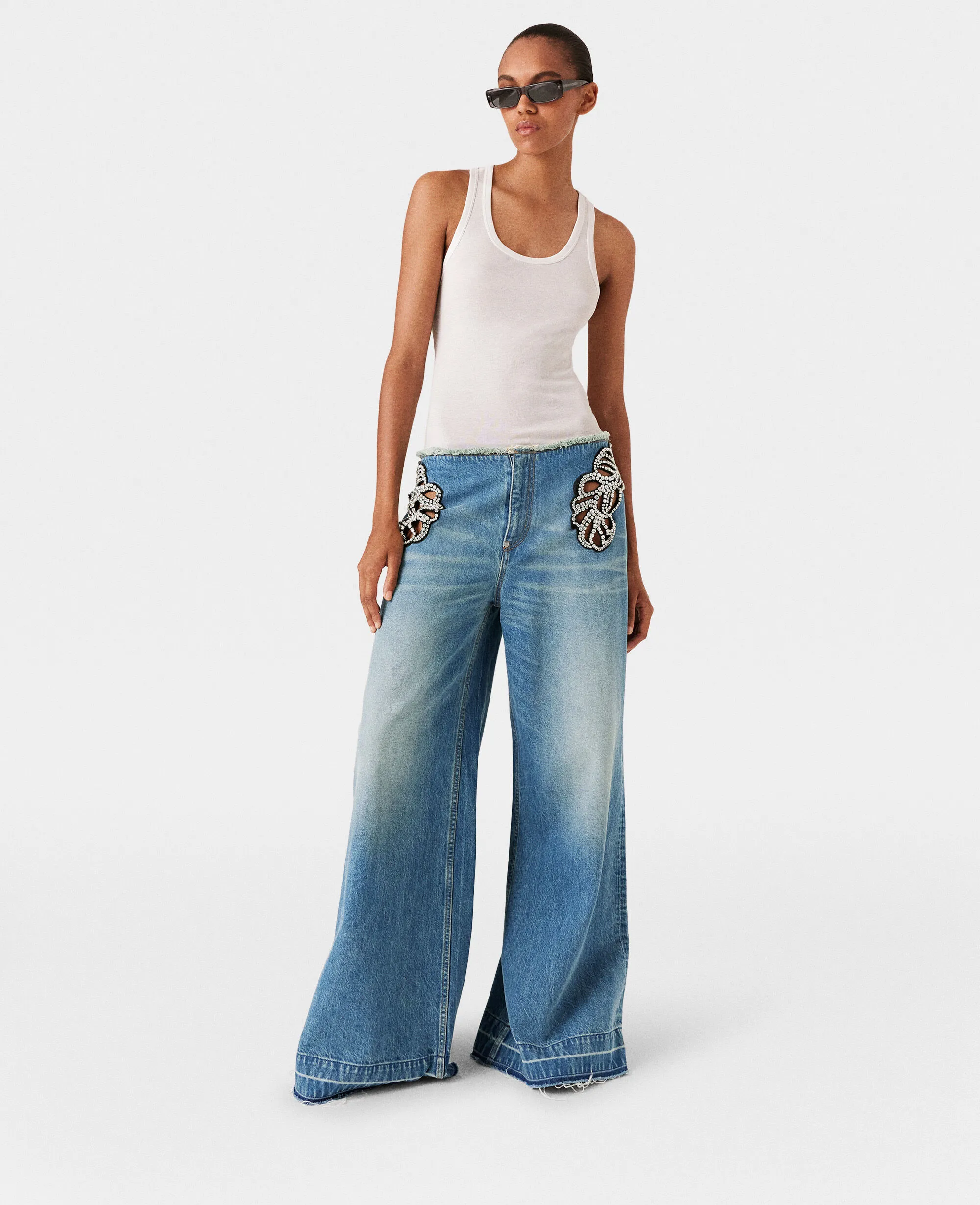 Diamanté Swirl Mid-Rise Wide Leg Jeans