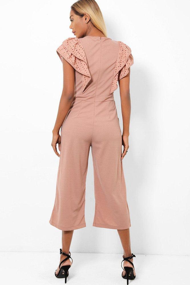 Dusty Pink Double Wing Sleeves Cropped Wide Leg Jumpsuit