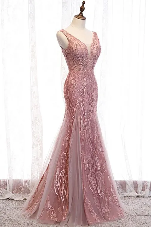 Elegant Mermaid Blush Long Prom Dress