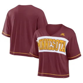 Fanatics Minnesota Golden Gophers Women's Maroon Home Team Bold Fashion Modest V-Neck Cropped T-Shirt