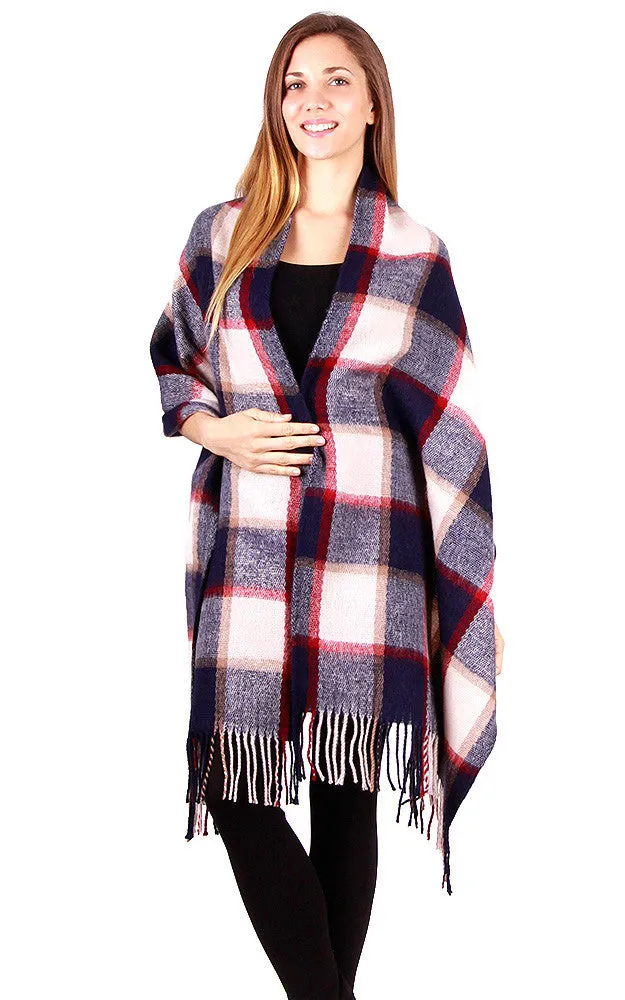 GAO333 Grey Plaid Printed Long Scarf