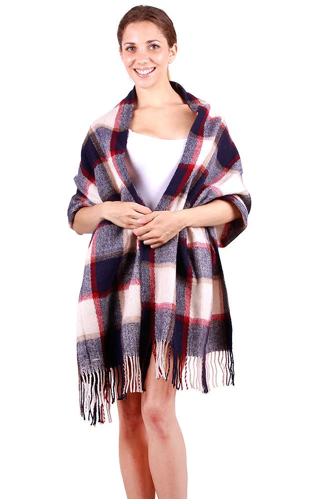 GAO333 Grey Plaid Printed Long Scarf