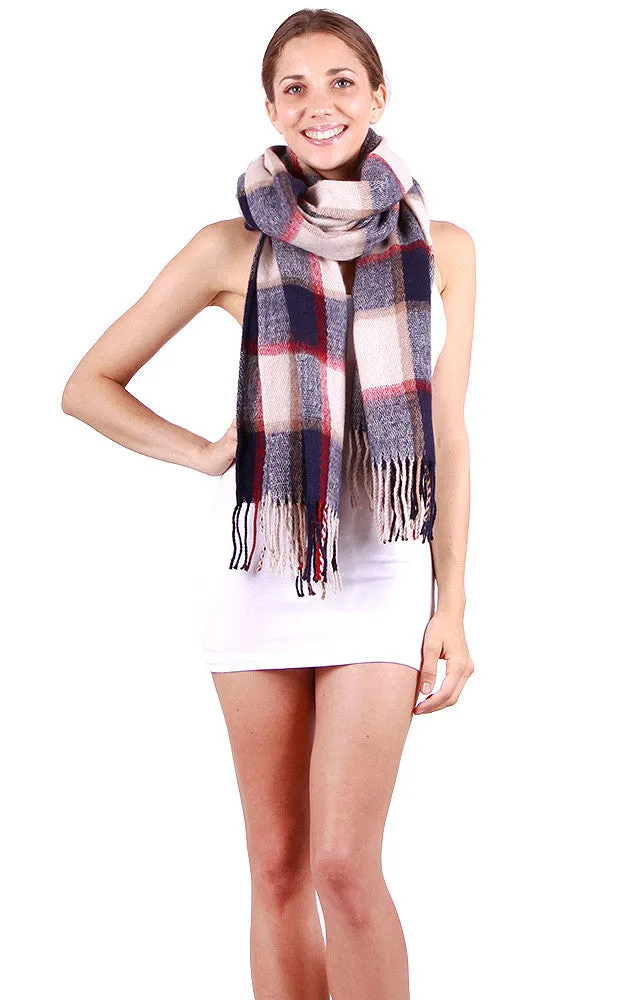 GAO333 Grey Plaid Printed Long Scarf