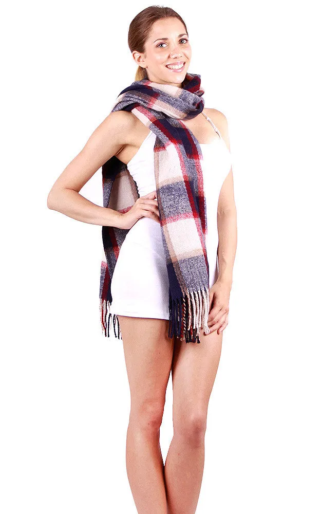 GAO333 Grey Plaid Printed Long Scarf