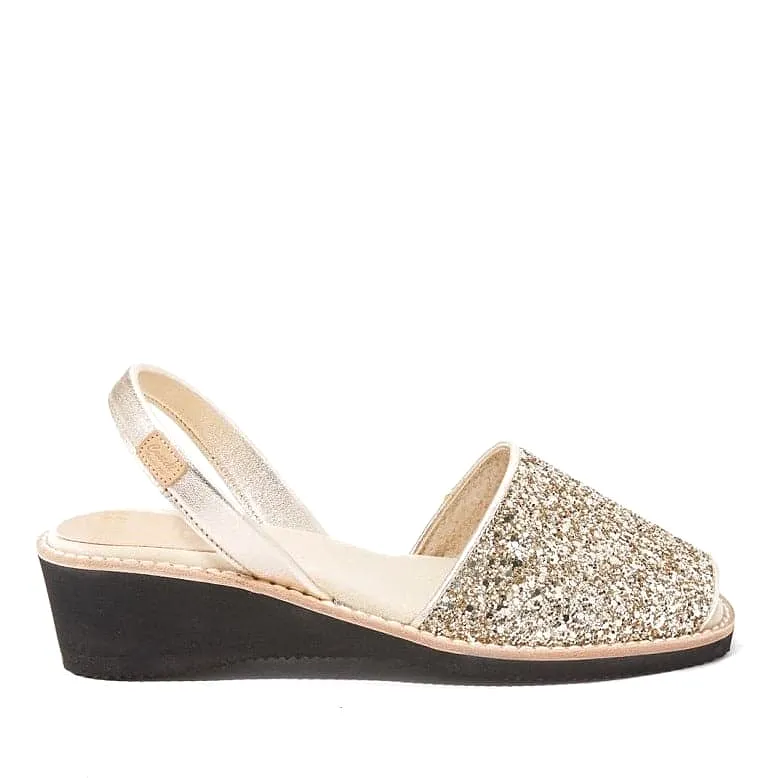 Glitter Leather Menorca Wedge With Open Toe For Women - Kia 1730R