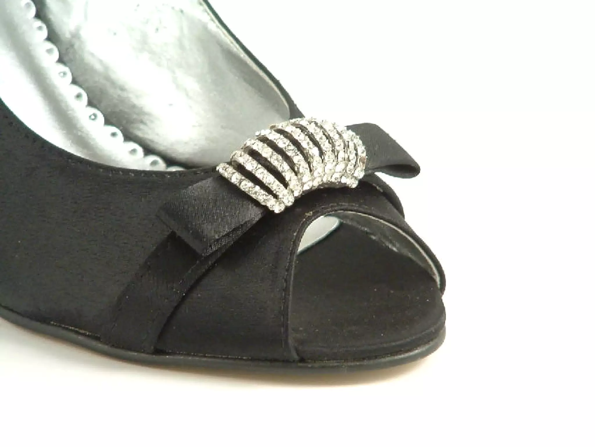 Glitz Shoes Satin Mid Heel Peep Toe Sling Back Shoe