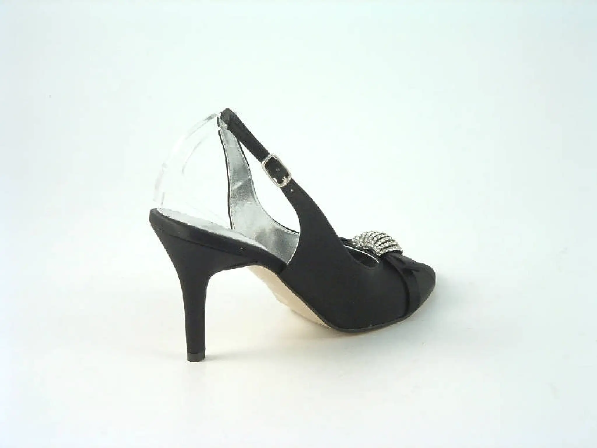 Glitz Shoes Satin Mid Heel Peep Toe Sling Back Shoe