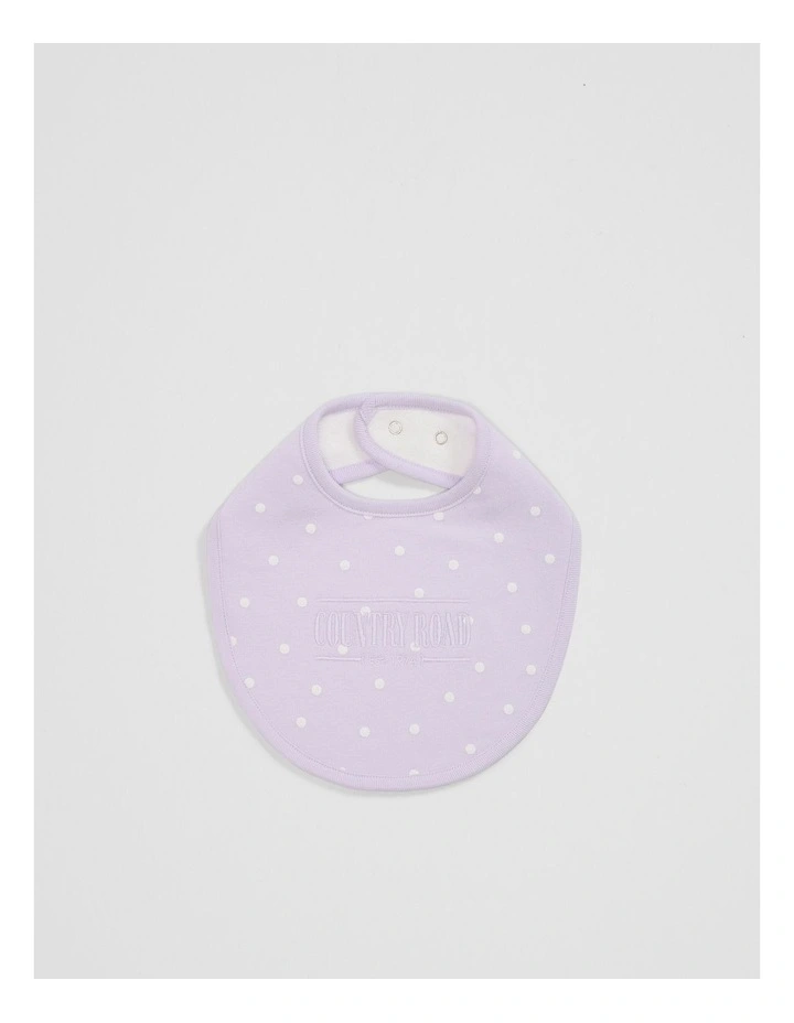 Gots-certified Heritage Embroidered Bib in Lilac Spot