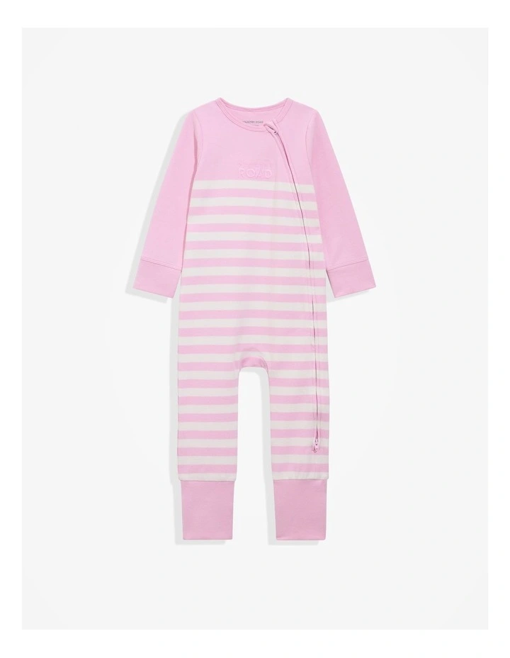 Gots-certified Organic Logo Zip Jumpsuit in Rose Stripe