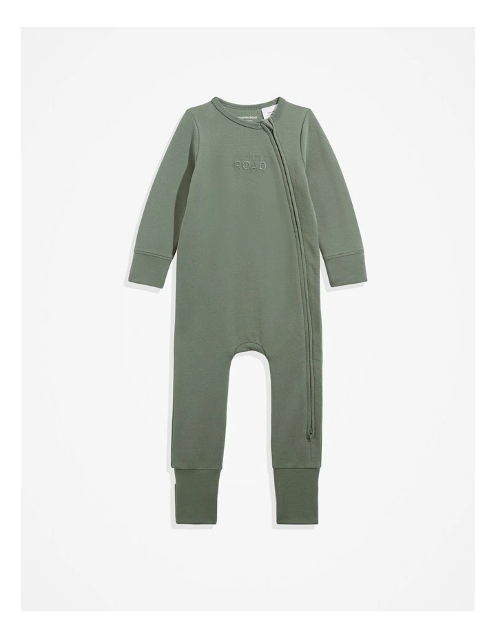 Gots-certified Organic Logo Zip Jumpsuit in Sage