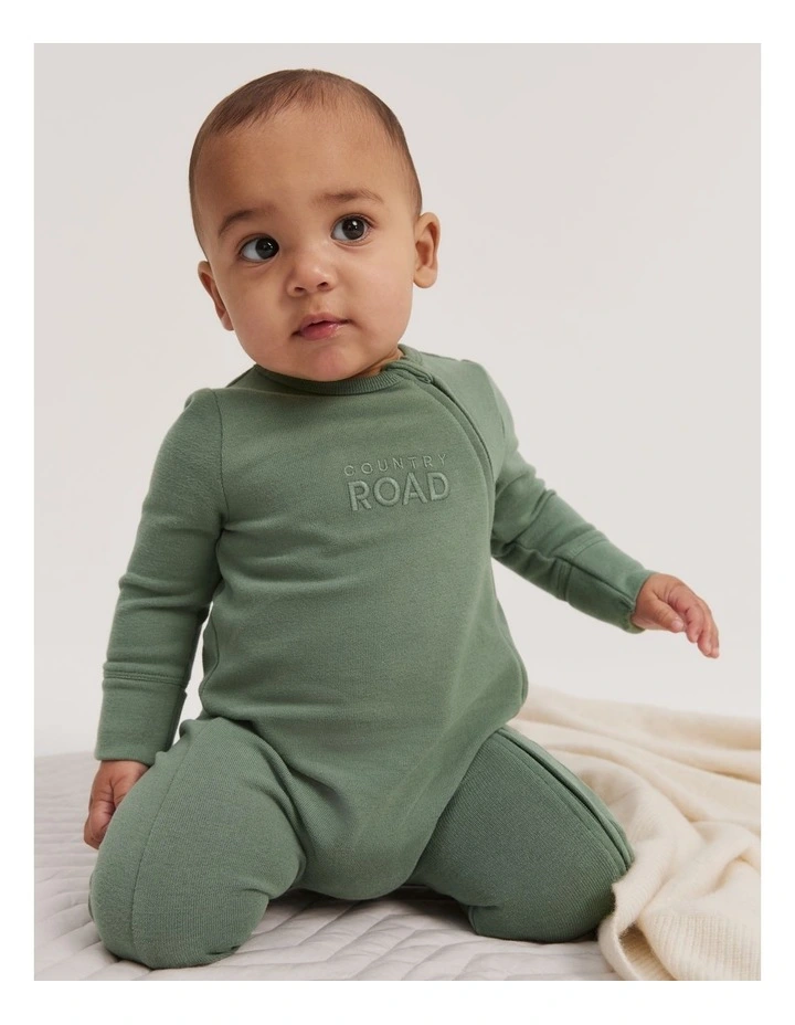 Gots-certified Organic Logo Zip Jumpsuit in Sage