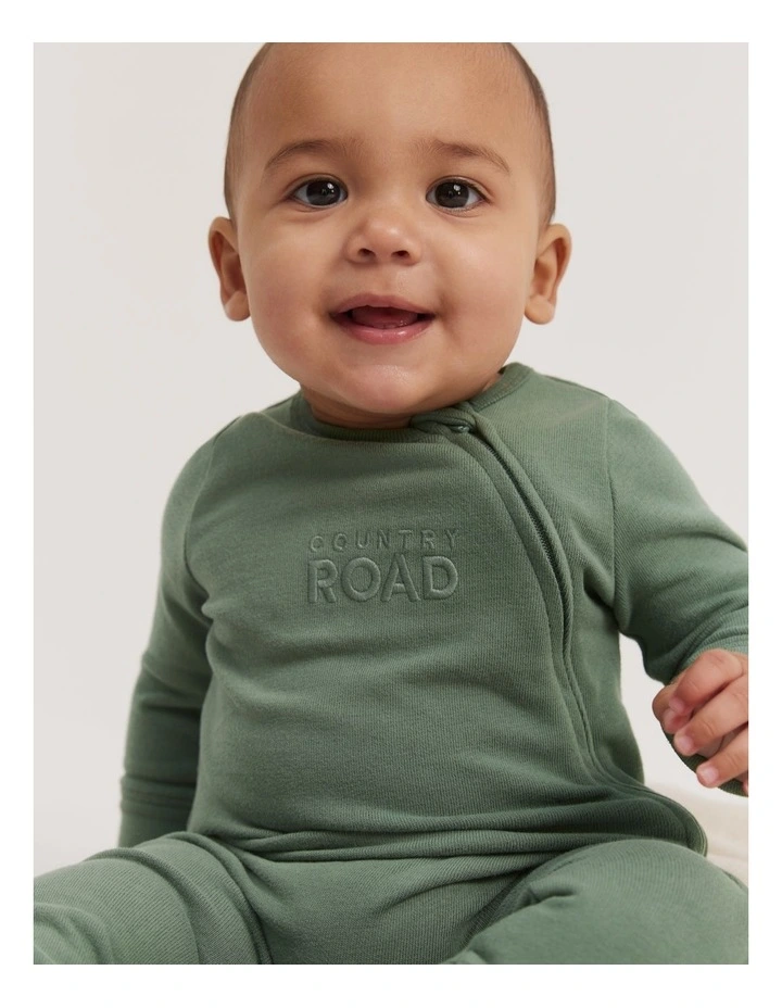 Gots-certified Organic Logo Zip Jumpsuit in Sage