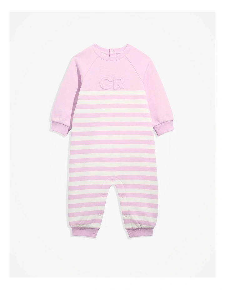 Gots-certified Organic Oversized Logo Jumpsuit in Pink Stripe